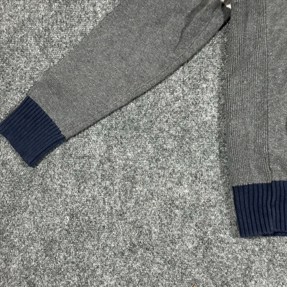 Tommy Hilfiger Mens Gray Navy Blue Full Zip Mock Neck Cotton‎ Knit Sweater Small